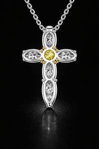Collar con Colgante de Cruz AMBER JEWELS T-3178, Acero Inoxidable, Chapado en Oro de 18K, Diamante Ortodoxo, Unisex, Clásico, para Boda, Certificado IGI - Product Image 2