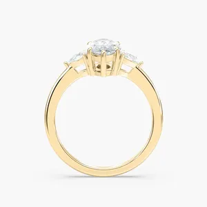 Anillo de compromiso de tres piedras con diamante marquise de 2 quilates y diamantes laterales en forma de pera, elaborado en oro rosa, oro blanco, oro amarillo, elegante. - Product Image 6