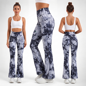 Tie Dye Printed Women Flare <b>Leggings</b> High Waist Workout Pants Ladies Polyester Spandex Yoga <b>Legging</b> Ladies Flare Leg Print Tight - Product Image 5