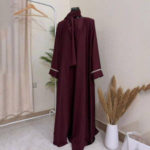 Vestido Árabe Informal para Mujeres Musulmanas, Transpirable, Ligero, de Color Sólido, Estilo Abierto por Delante, Corte Holgado, Abaya - Product Image 4