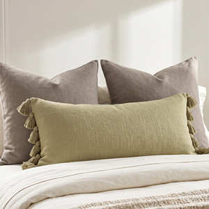 Housse de coussin lombaire décorative avec bordure à pompons, coussin de banc scandinave, décoration minimaliste pour la maison - Product Image 5