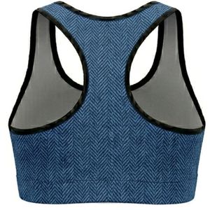 Women's Blue Geometric Print Racerback Sport Bra Medium Support <b>Mesh</b> Back Yoga Comfortable Summer Sporty Fitness <b>Top</b> Breathable - Product Image 2