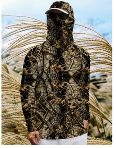 Sweat-shirt à capuche camouflage pour homme, impression par sublimation, polyester tricoté, coupe classique, décontracté, pour la chasse en plein air, camouflage marron - Product Image 5