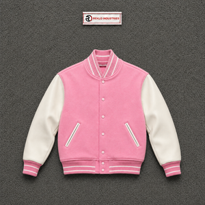 Chaqueta Varsity Rosa Clásica para Hombre, Estilo Preppy, Forro Polar, Algodón y Poliéster, Cuello Camisero, Manga Regular, Color Sólido, Ropa de Otoño - Product Image 5