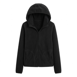 Veste polaire à capuche unisexe avec fermeture éclair, manteau d'hiver avec poches, couleur unie, haut chaud décontracté - Product Image 2