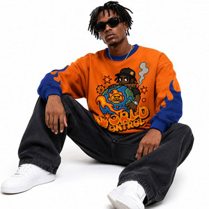 Custom Hoodies Men 100% Cotton Crew Neck Sweatshirt Streetwear Oversized Drop Shoulder Rib Crewneck Plain Pullover Sweatshirt - Product Image 5
