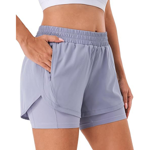 Shorts Deportivos 2 en 1 para Mujer, Lavanda, Fluidos, de Poliéster, Secado Rápido, Cintura Alta con Bolsillo con Cierre - Product Image 1