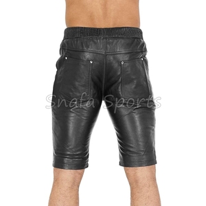 กางเกงขาสั้นหนังแกะแท้สำหรับผู้ชาย ปรับขนาดเอวได้ ลายเคลือบ OEM กางเกงขาสั้นหนังแยกชิ้นสำหรับใส่ลำลองและกิจกรรมกลางแจ้ง - Product Image 2