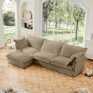 Divano Sezionale Moderno a L Oversize con Rivestimento, Comodo Divano Cloud con Seduta Profonda, Pouf Convertibile per Soggiorno - Product Image 2