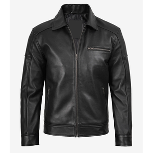 Veste en cuir de vachette noire tendance 2026 pour hommes, col rabattu, poches zippées, haute qualité, faible MOQ, vestes de mode - Product Image 6