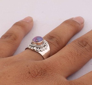 Natural Purple Copper Turquoise <b>Ring</b> 925 Sterling Silver Vintage Style Purple Composite Stone <b>Ring</b> for Women Handcrafted <b>Boho</b> - Product Image 2