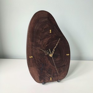 Unique Walnut Wood Clock – Handmade Sculptural <b>Table</b> & Wall Clock, One of a Kind Natural Edge Wooden Clock, Modern Rustic Home D - Product Image 6