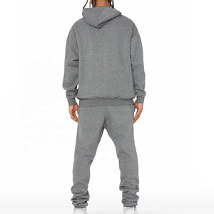Customized Grey Hooded Sweatshirt Joggers <b>Set</b> Unisex Loose Fit Full Length Fleece Tracksuit Heat Transfer Printing Casual Wear - Product Image 6