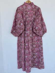 Femmes filles pur coton Maxi robe indien bloc imprimé décontracté été soirée à la mode nouvelle vente en gros longue robe mi-longue - Product Image 3