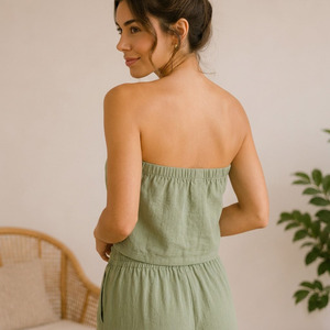 Ensemble de salon en lin pour femmes, certifié OEKOTEX, pyjama respirant pour femmes, ensemble de vêtements de nuit décontractés et doux - Product Image 6