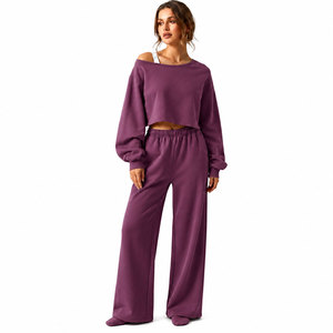 Women's Oversized Cropped Sweatshirt Wide Leg Pants 2 Piece Eco-Friendly 100% Cotton for <b>Set</b> Casual Matching Co Ord Outfit - Product Image 5