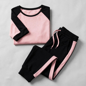 Women Casual Lightweight Breathable <b>Tracksuit</b> Set <b>Pink</b> Black Color Blocking Short Sleeve Top Side Pockets Elastic Waist Winter - Product Image 4