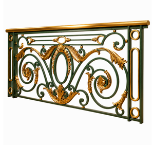 Balustre européen orné en fer et laiton, motif festonné vert et or, à fixation au sol, pour balustrade de balcon, escalier de villa et escalier intérieur - Product Image 4