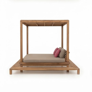 Lit de repos d'extérieur en teck massif avec coussin, pour patio, bord de piscine, jardin - Product Image 3