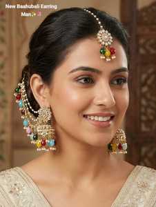 Bridal Ethnic Vintage Drop Earrings Alloy <b>Gold</b> Plating Third Party Certified Matching Maang Tikka Traditional Jewelry <b>Set</b> High - Product Image 4