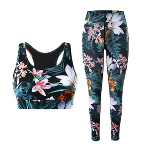 Premium Floral Sublimated Print Yoga Sets | Unisex Breathable Yoga <b>Bra</b> & Tights Supplier - Product Image 4