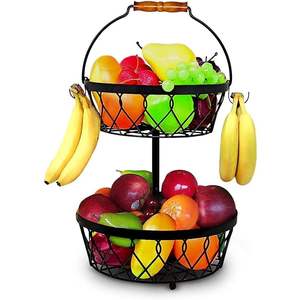 Organizador de Almacenamiento para el Hogar, Estante Multiusos para Frutas y Verduras, de Metal, de 2 Niveles, con Cestas Colgantes para Utensilios de Cocina - Product Image 5