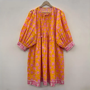 Vestido Casual Midi para Mujer, Tejido 100% Algodón, Estampado Floral, Uso Diario, Manga Corta, Silueta Babydoll, Cintura Imperio, Talla Grande - Product Image 4