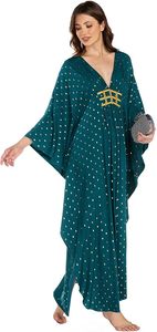 Vestido Abaya con Estampado de Lunares Color Verde Azulado, Manga Larga, Corte Holgado, Largo hasta el Suelo, Estilo Modesto, Ropa Diaria para Mujer, Talla Grande, Poliéster - Product Image 6