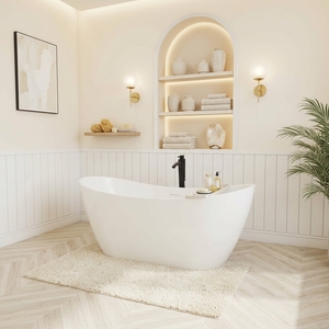 Bañera de acrílico ovalada independiente y duradera FW-8823-59 con desagüe central - Diseño avanzado que ayuda a mantener la temperatura del agua - Product Image 4