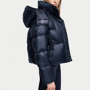 Women's Cropped Standard Knitted Canvas Waterproof Breathable Zipper Puffer <b>Jacket</b> Winter Wear Pockets Custom Streetwear Fashion - Product Image 3