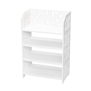 Scarpiera Moderna Stile Fattoria Bianca di Grado A, a Quattro Livelli, in Legno Intagliato e Pannelli di Plastica, con Ripiani Regolabili per Arredamento Domestico e Conservazione Scarpe - Product Image 1