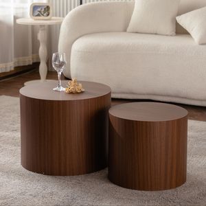Modern <b>Nesting</b> <b>Coffee</b> <b>Table</b> <b>Set</b> of 2 Wooden Circle Accent End Side <b>Tables</b> for Small Space Living Room Bedroom - Product Image 2