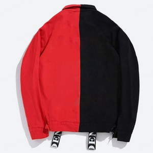 Best High quality Red Black Color Block Patchwork Streetwear <b>Jacket</b> Men's Long Sleeve Casual Coat - Product Image 5