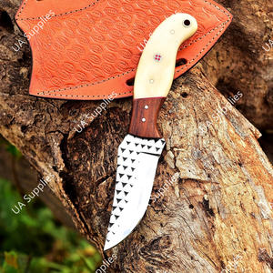 Cuchillo de caza de hoja fija de acero inoxidable con espiga completa, 58 HRC, afilado como una navaja, para camping, con mango de hueso de camello y madera, DIY - Product Image 5