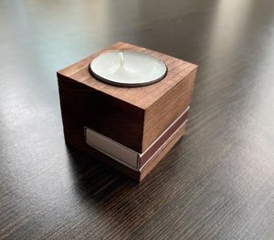 Handmade Wooden <b>Tea</b> <b>Light</b> Candle Holder | Rustic Solid Wood Votive Holders with Matchbox Drawer | Natural Home Décor & Gift - Product Image 3