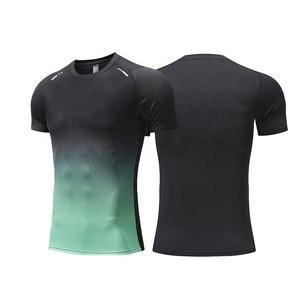 เสื้อรัดรูปแขนสั้นผู้ชายสีเขียวทะเลไล่เฉดสี ปรับแต่งได้ ระบายอากาศได้ดี แห้งเร็ว ผลิตจากผ้าสแปนเด็กซ์ สำหรับเล่นกีฬา ขายส่ง - Product Image 2