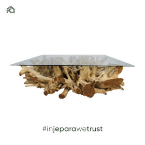 Mesa de Centro de Madera para Sala de Estar, Estilo Tradicional, Elegancia Natural, Moderna y Ecológica, con Tapa de Vidrio, Decoración Única para el Hogar con Raíz de Teca - Product Image 3