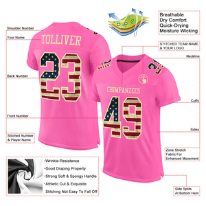 Camiseta de Fútbol Rosa Personalizada, Estilo Vintage con Bandera de EE. UU., Malla Crema, Auténtica, de Alta Calidad, Transpirable, Ropa Deportiva de Alto Rendimiento - Product Image 4