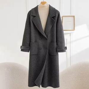 Manteau en laine pour femme, double boutonnage, col cranté, longueur maxi, épais, pour l'hiver - Product Image 6