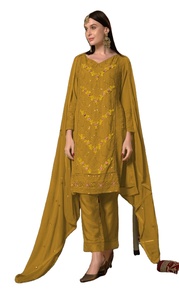 ชุดปากีสถานผ้าจอร์เจตต์เนื้อหนาแบบใหม่ พร้อมงานปักลาย Khalid แบบกึ่งสำเร็จรูป ขายส่งสำหรับผู้หญิง - Product Image 3