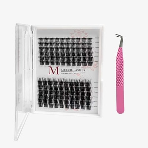 Cils en grappes DIY personnalisables en <span class=keywords><strong>cheveux</strong></span> synthétiques faits à la main, 12 rangées, kit d'extension <span class=keywords><strong>de</strong></span> cils avec colle et fixateur, marque privée - Product Image 1