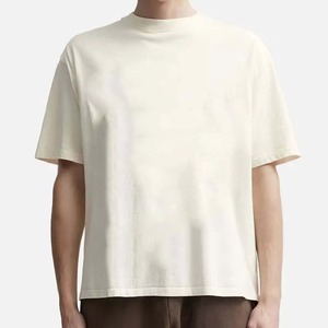 Camiseta Casual de Algodón para Hombre, Color Crema, Manga Corta, Cuello Redondo, Corte Regular, Diseño Sólido, Tejido de Punto Teñido - Product Image 3