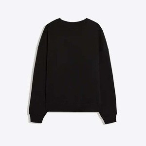 Sweat-shirt noir à col rond pour femme, manches longues, en coton tricoté, couleur unie, coupe oversize, pour l'automne - Product Image 3