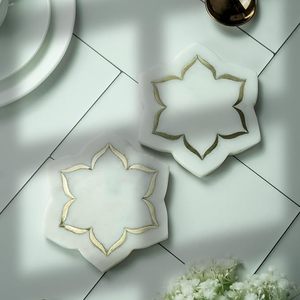 White <b>Marble</b> <b>Coaster</b> Set of 2 with Brass Inlay Handmade Round Drink <b>Coasters</b> for Coffee Table Dining Home Decor - Product Image 4