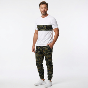 Conjunto de Camiseta Blanca de Cuello Redondo y Pantalones Deportivos de Camuflaje para Hombre, Tejido Casual 100% Algodón Transpirable para Verano, 220g, Logotipo Personalizado - Product Image 2