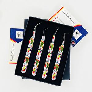 Pinzas para Pestañas de Acero Inoxidable Profesionales, Duraderas, Suaves y Precisas, de 10 mm, con Recubrimiento de Papel con Estampado de Árbol de Navidad - Product Image 5