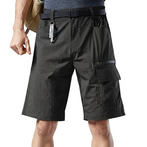 Shorts cargo pour homme, couleur unie, en toile, taille mi-haute, séchage rapide, fermeture éclair, décontractés, style Bermuda, avec plusieurs poches - Product Image 3