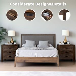 2 Comodini in Legno Massello di Quercia con 3 Cassetti, Tavolino Laterale per Camera da Letto e Soggiorno, Elegante Comodino per Appartamento - Product Image 6