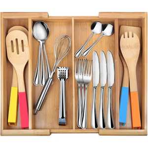 Bamboo Cutlery Holder with Metal Stand <b>Kitchen</b> Utensil Organizer Spoon Fork Knife <b>Storage</b> Countertop Flatware Caddy - Product Image 4