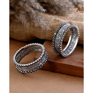 Brazaletes Étnicos de Plata de Ley 925 Meera Jaipur Kashish para Mujer - 38-40g Plata Pura - Product Image 1